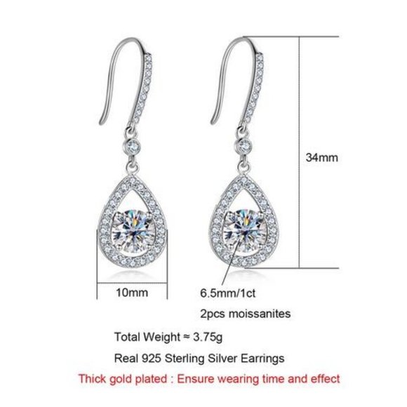 Certified 2ct. t.w. Moissanite Diamond Tear Drop Earrings NEW - Picture 4 of 11